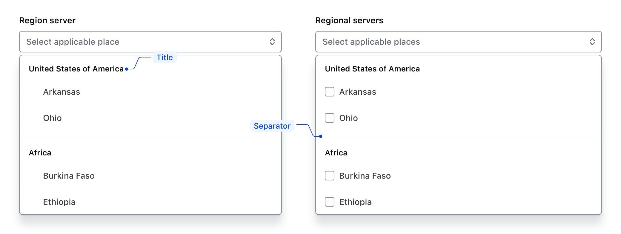 Groups of list items represented in both Single and Multiple components